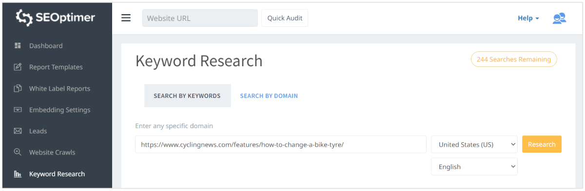búsqueda por dominio seoptimer investigación de palabras clave